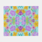 Tropical Summer Floral Pattern - Bright Hibiscus  フリースブランケット (正面(横))
