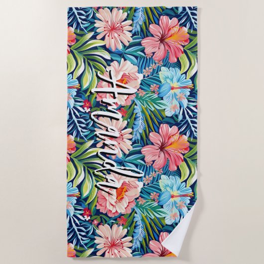 Tropical Summer Flowers Pattern Pretty Floral ビーチタオル (正面)