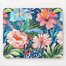 Tropical Summer Flowers Pattern Pretty Floral マウスパッド