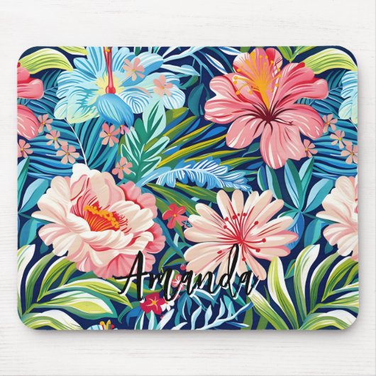 Tropical Summer Flowers Pattern Pretty Floral マウスパッド (正面)