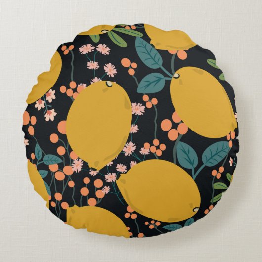 Tropical summer fruit seamless pattern. Citrus tre ラウンドクッション (正面)