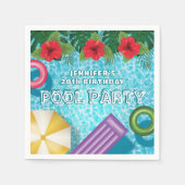 Tropical Summer Hibiscus Swimming Pool Birthday スタンダードカクテルナプキン (正面)