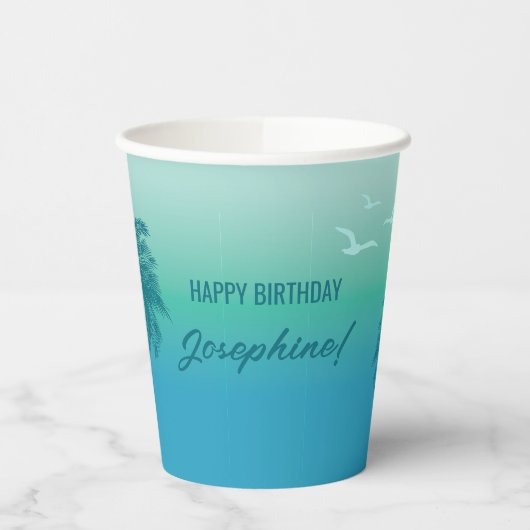 Tropical Summer Palm Trees Aqua Blue Sky Birthday 紙コップ (左)