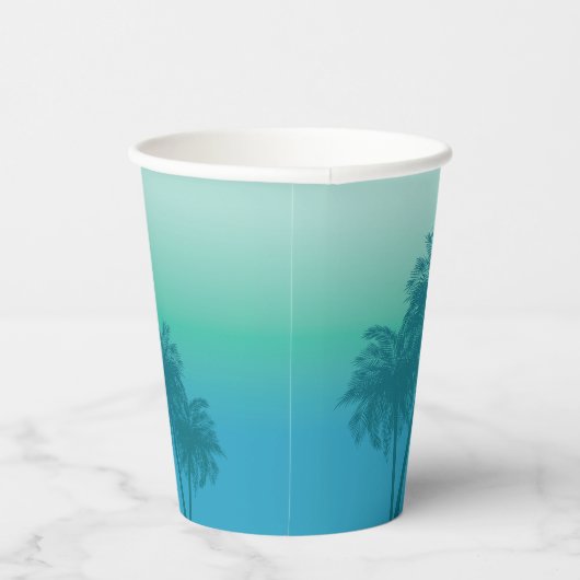Tropical Summer Palm Trees Aqua Blue Sky Birthday 紙コップ (右)