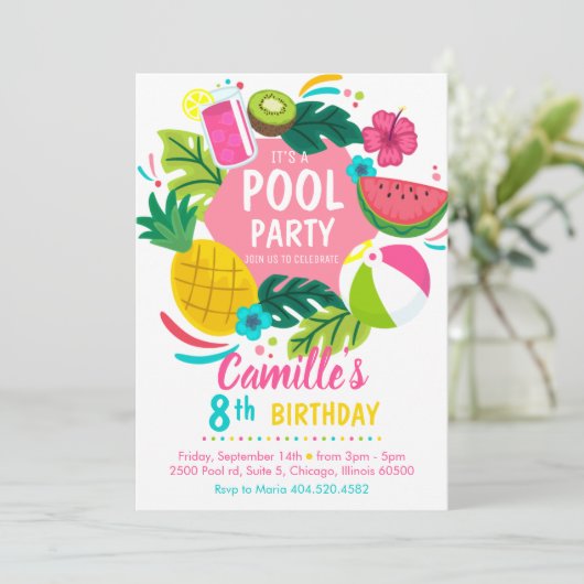 Tropical summer pool party Invitation 招待状 (スタンド正面)