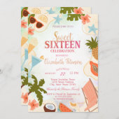 Tropical Summer Pool Party Sweet 16 Party 招待状 (正面/裏面)