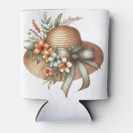 TROPICAL SUMMER STRAW HAT WITH HIBISCUS FLOWERS 缶クーラー