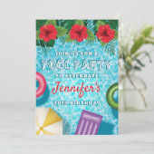 Tropical Summer Swimming Pool Birthday Party 招待状 (スタンド正面)