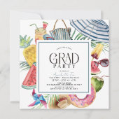 Tropical Summer Umbrella Donut Blue Graduation 招待状 (正面)