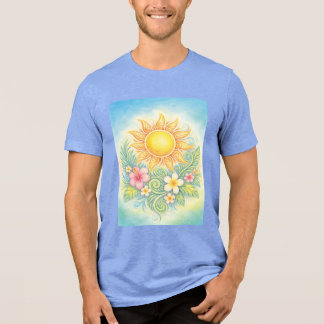 Tropical Sun with Pink Hibiscus and Plumeria トライブレンドＴシャツ