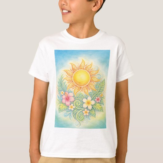 Tropical Sun with Pink Hibiscus and Plumeria Tシャツ (正面)