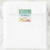 Tropical Sunny Teal Beach Sand Birthday Thank You スクエアシール (バッグ)