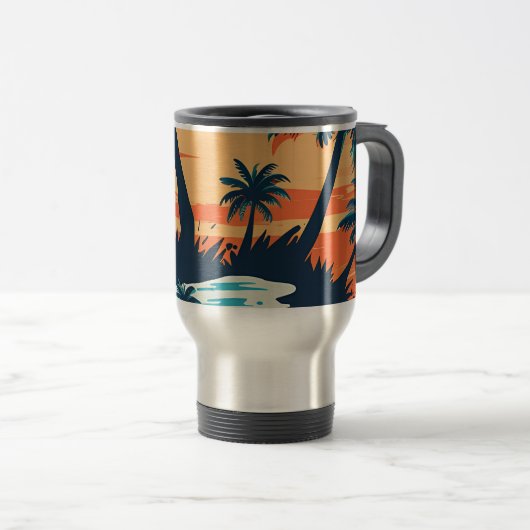 Tropical Sunset Beach Coffee Mug – Relaxing Palm トラベルマグ (正面右)