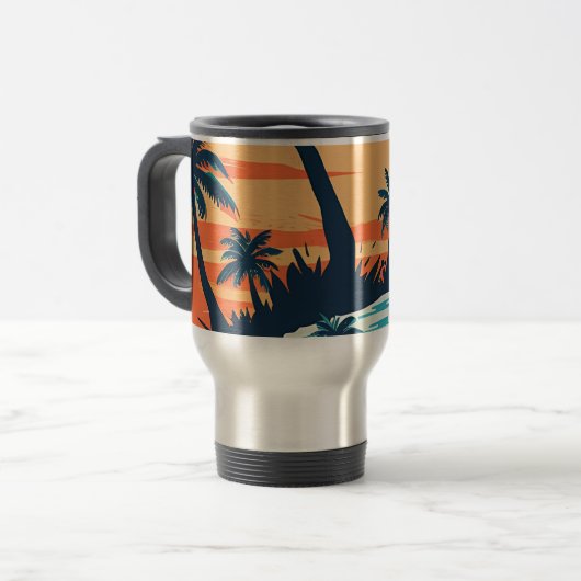 Tropical Sunset Beach Coffee Mug – Relaxing Palm トラベルマグ (正面左)