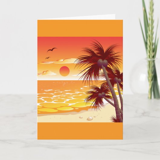 Tropical Sunset Beach Palm Tree Island カード (正面)
