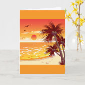 Tropical Sunset Beach Palm Tree Island カード (黄色い花)