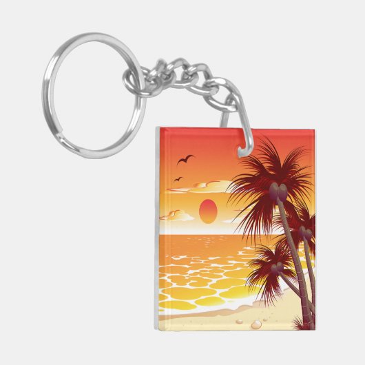 Tropical Sunset Beach Palm Tree Island キーホルダー (正面左)