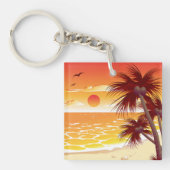 Tropical Sunset Beach Palm Tree Island キーホルダー (正面)