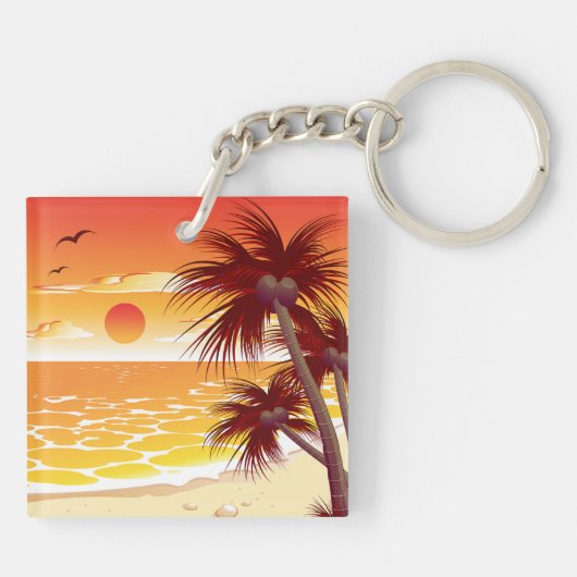 Tropical Sunset Beach Palm Tree Island キーホルダー (裏面)