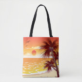 Tropical Sunset Beach Palm Tree Island トートバッグ (正面)