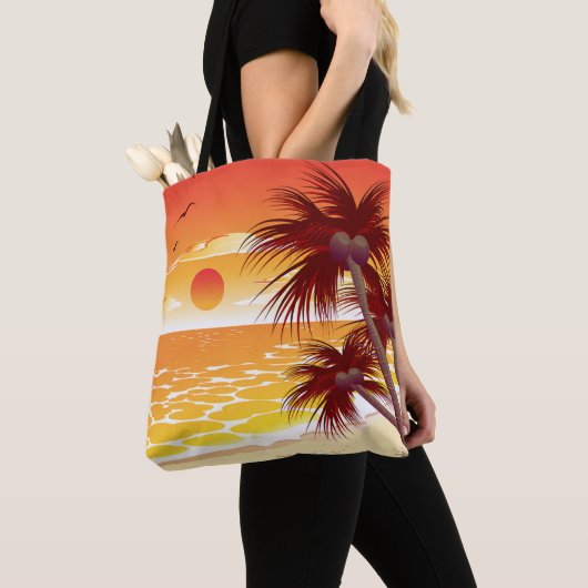 Tropical Sunset Beach Palm Tree Island トートバッグ (クローズアップ)