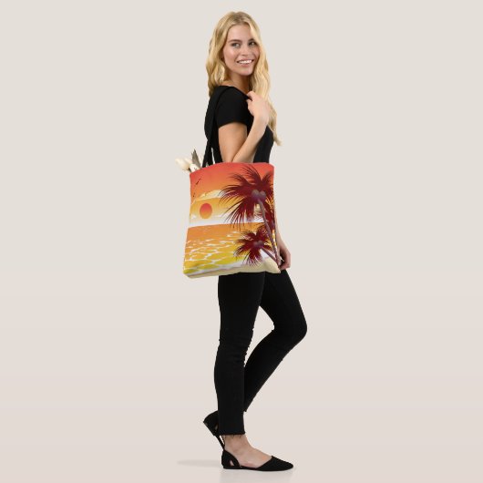Tropical Sunset Beach Palm Tree Island トートバッグ (モデル)