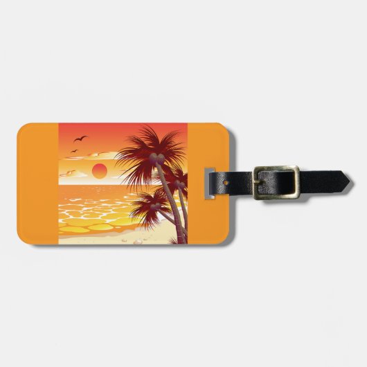 Tropical Sunset Beach Palm Tree Island ラゲッジタグ (正面横)
