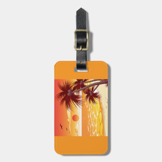 Tropical Sunset Beach Palm Tree Island ラゲッジタグ (正面縦)