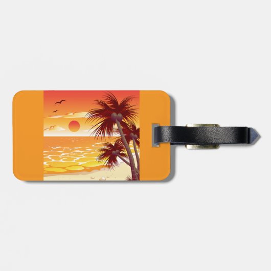 Tropical Sunset Beach Palm Tree Island ラゲッジタグ (裏面横)