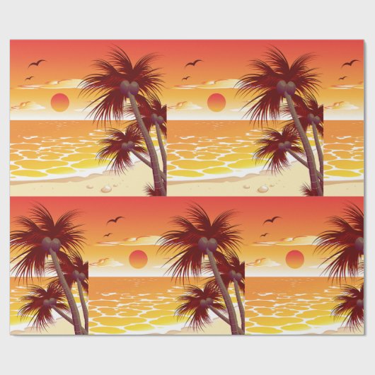 Tropical Sunset Beach Palm Tree Island ラッピングペーパー (フラット)