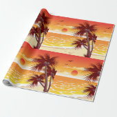 Tropical Sunset Beach Palm Tree Island ラッピングペーパー (アンロールド)