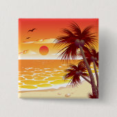 Tropical Sunset Beach Palm Tree Island 缶バッジ (正面)
