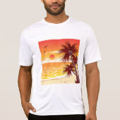 Tropical Sunset Beach Palm Tree Island Tシャツ (正面)