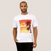 Tropical Sunset Beach Palm Tree Island Tシャツ (正面フル)