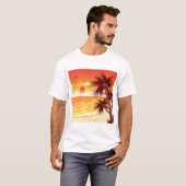 Tropical Sunset Beach Palm Tree Island Tシャツ (正面フル)