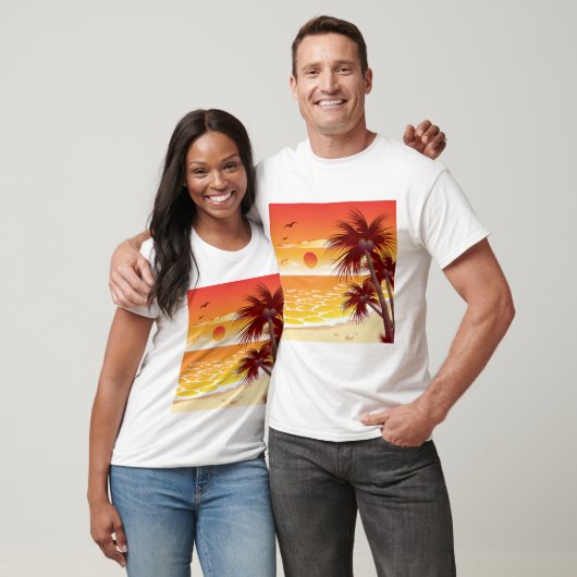 Tropical Sunset Beach Palm Tree Island Tシャツ (ユニセックス)