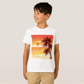 Tropical Sunset Beach Palm Tree Island Tシャツ (正面フル)