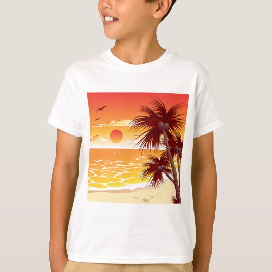 Tropical Sunset Beach Palm Tree Island Tシャツ (正面)