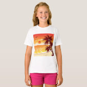 Tropical Sunset Beach Palm Tree Island Tシャツ (正面フル)