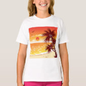 Tropical Sunset Beach Palm Tree Island Tシャツ (正面)