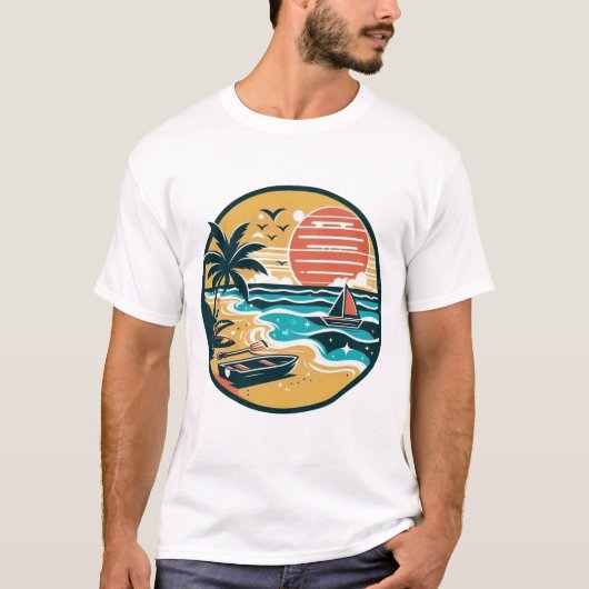 Tropical Sunset Beach Paradise Tシャツ (正面)
