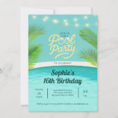 Tropical Sunset Birthday Pool Party 招待状 (正面)