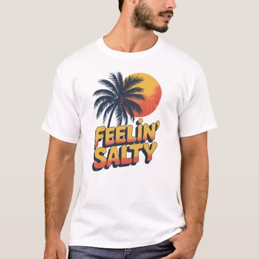 Tropical Sunset Feelin Salty Palm Tree Beach Tシャツ (正面)