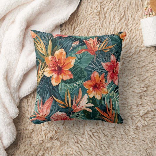 Tropical Sunset Garden Floral Jungle Pattern クッション (ブランケット)