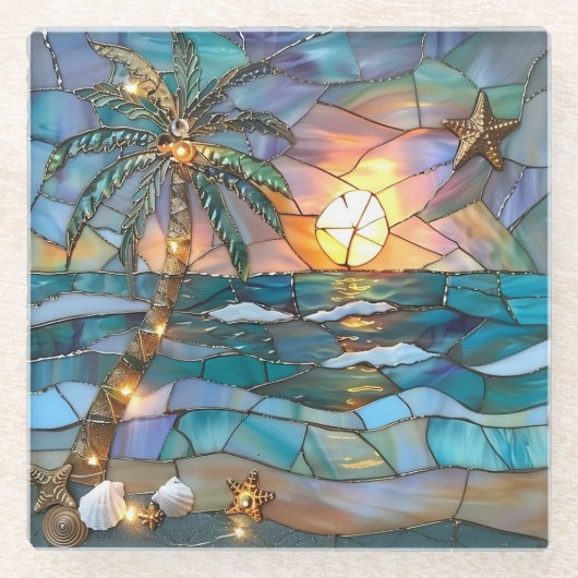 Tropical Sunset Glass Coaster ガラスコースター (正面)