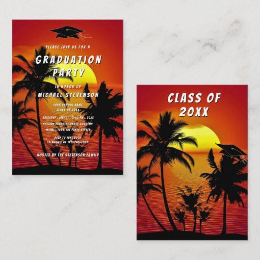 Tropical Sunset Graduation Invitation template ノートカード (正面/裏面)