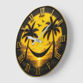 Tropical Sunset Hammock Luxury Coastal Beach Decor ラージ壁時計 (傾斜)