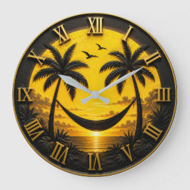 Tropical Sunset Hammock Luxury Coastal Beach Decor ラージ壁時計