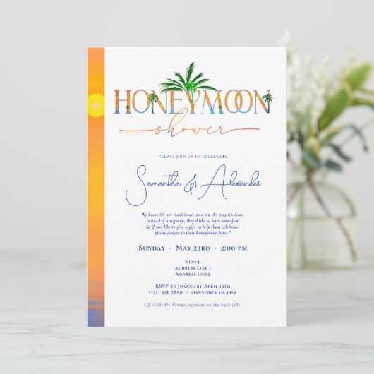 Tropical Sunset Honeymoon Couples Shower 招待状 (スタンド正面)