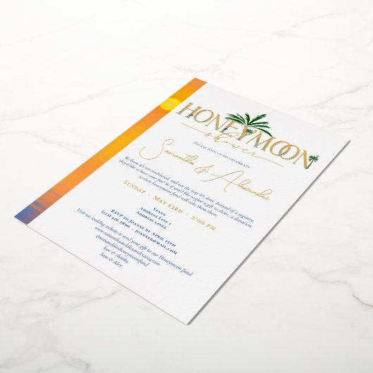 Tropical Sunset Honeymoon Couples Shower 箔招待状 (回転した状態)